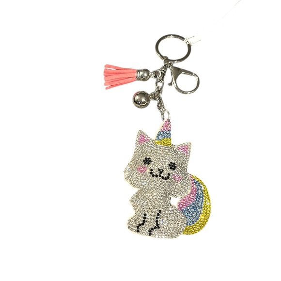 Rhinestone Unicorn Kitty Purse Charm Or Key Ring - Picture 3 of 12